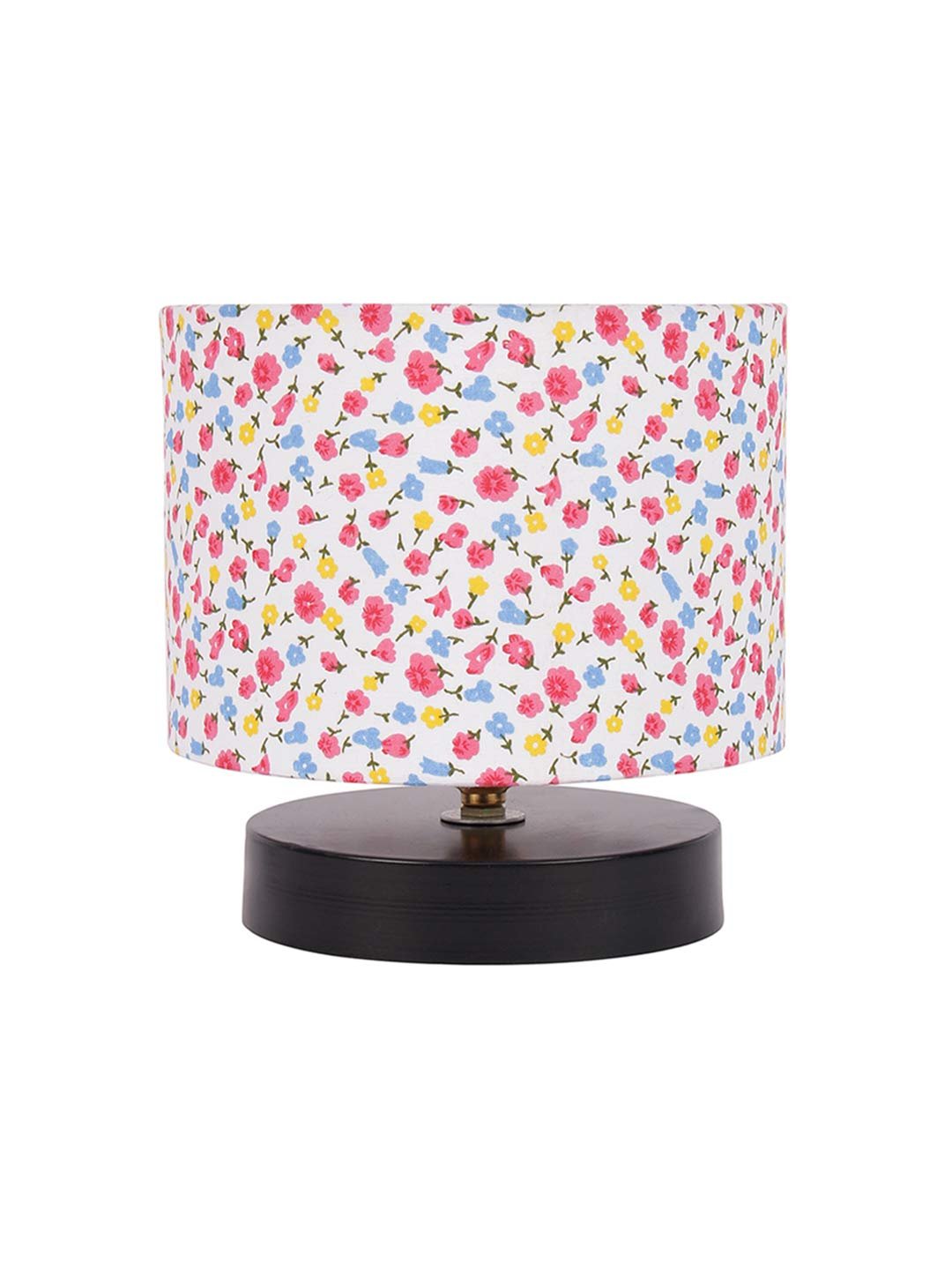 Multicolor Cotton Shade Lamp with Black Wood Base for Decoration/Office/Home/Gifting/Study for Office/Home/Gifting -(7x7x7) Inches -