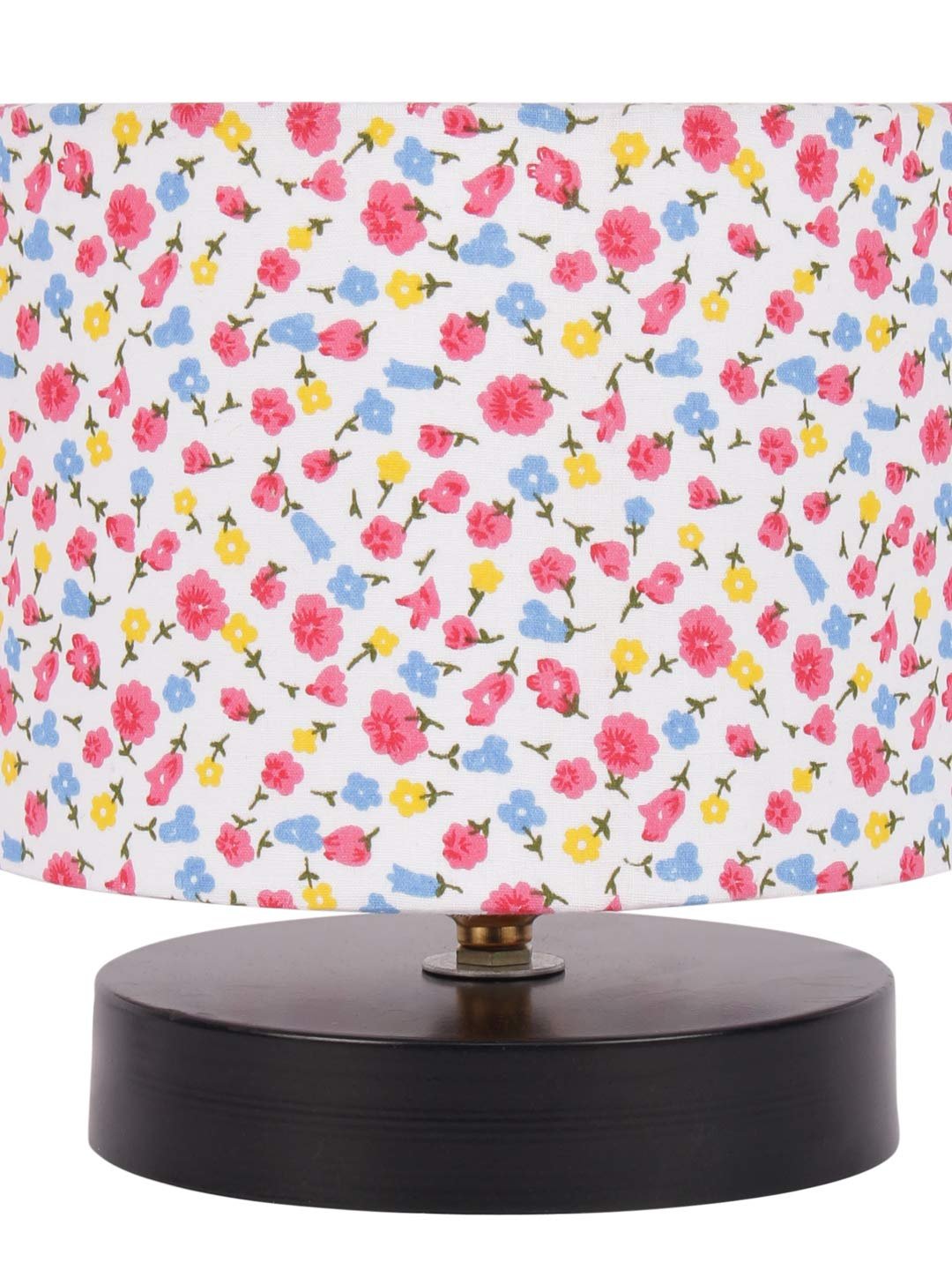 Multicolor Cotton Shade Lamp with Black Wood Base for Decoration/Office/Home/Gifting/Study for Office/Home/Gifting -(7x7x7) Inches -