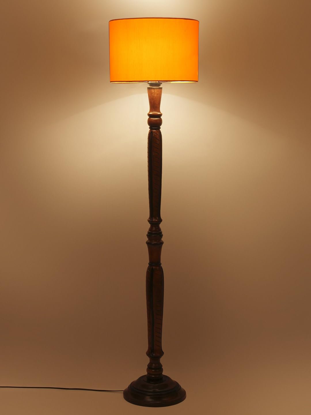 Yellow Cotton Wooden Floor Lamp -4