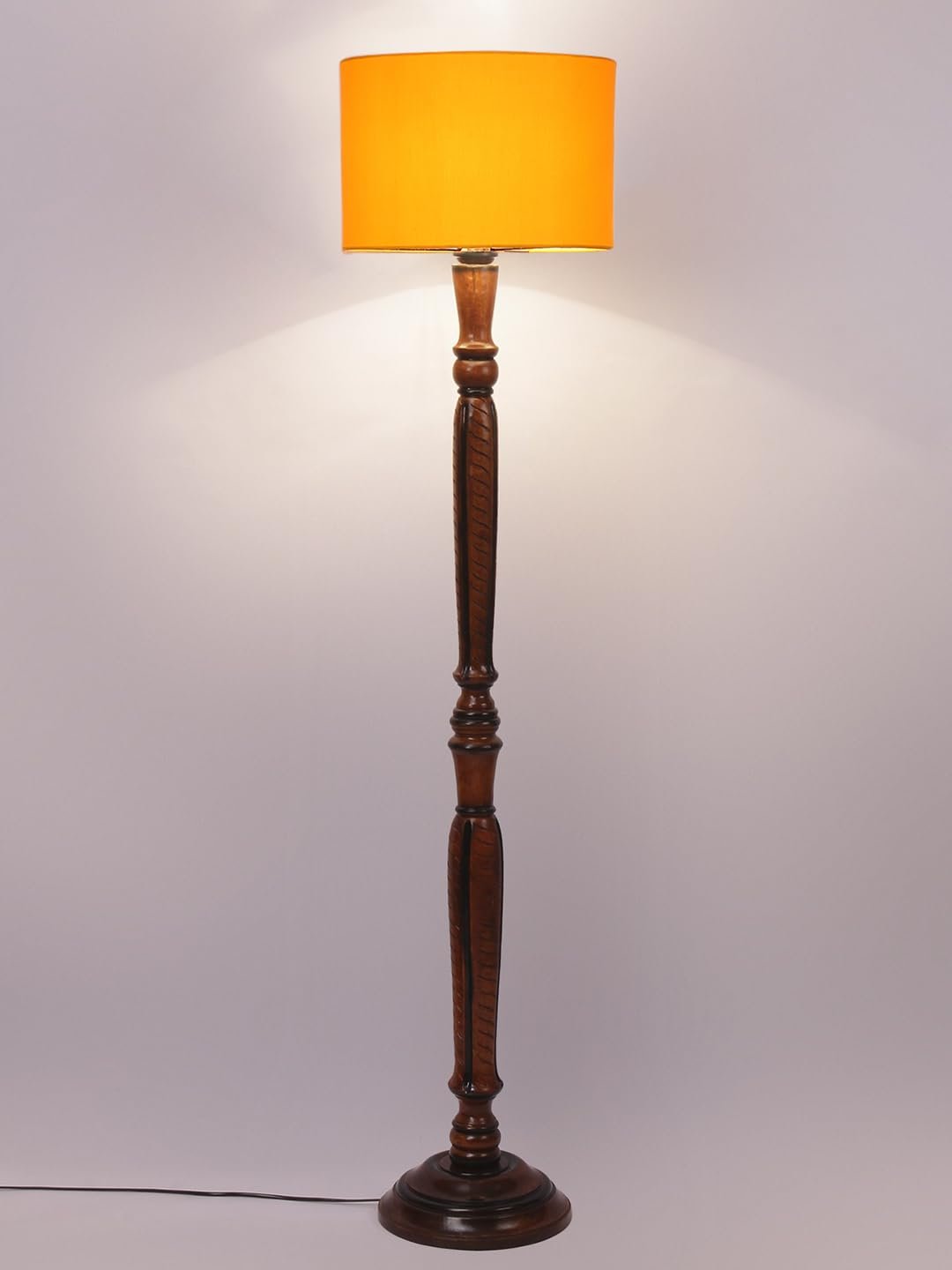 Yellow Cotton Wooden Floor Lamp -4