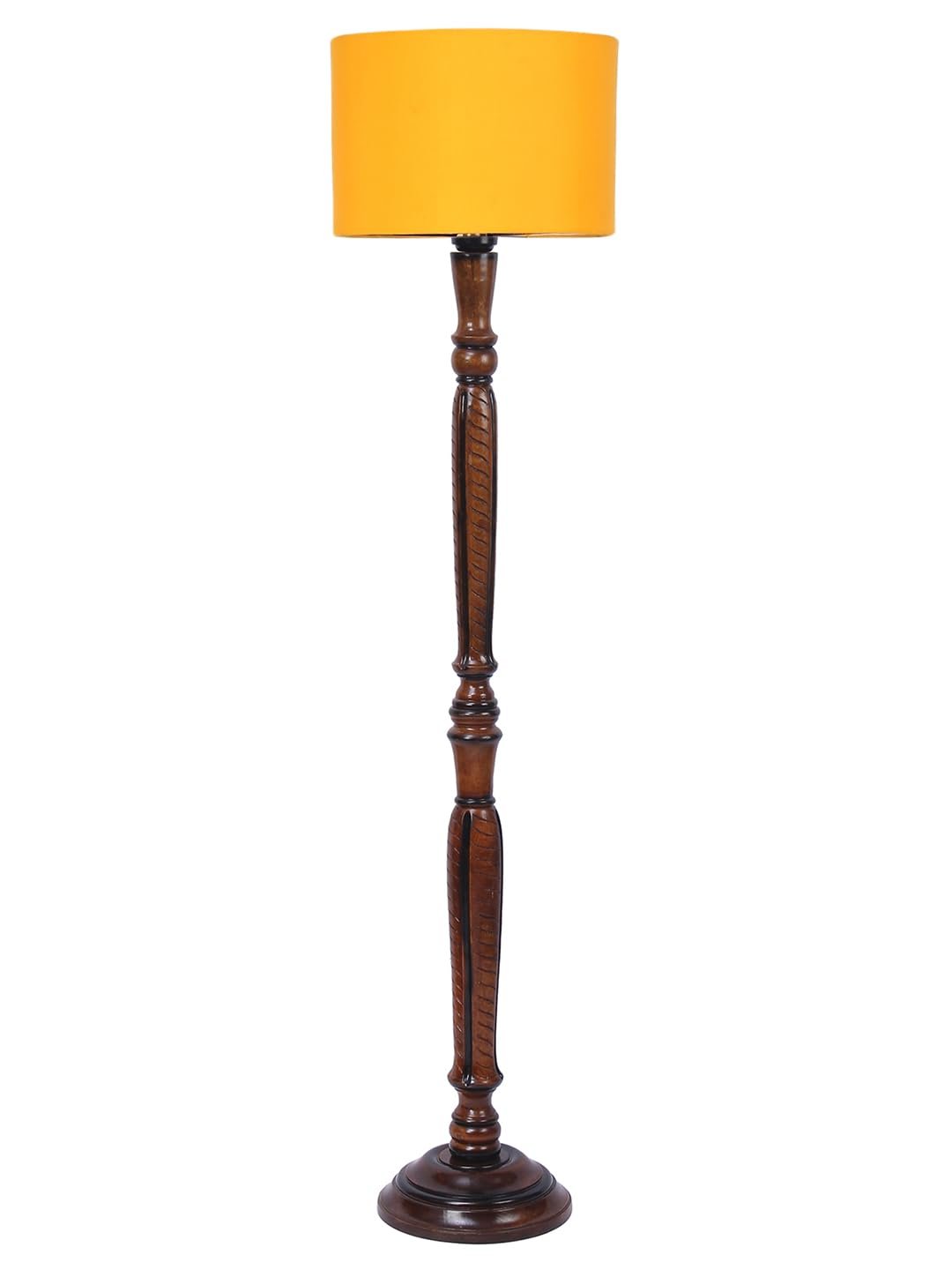 Yellow Cotton Wooden Floor Lamp -4