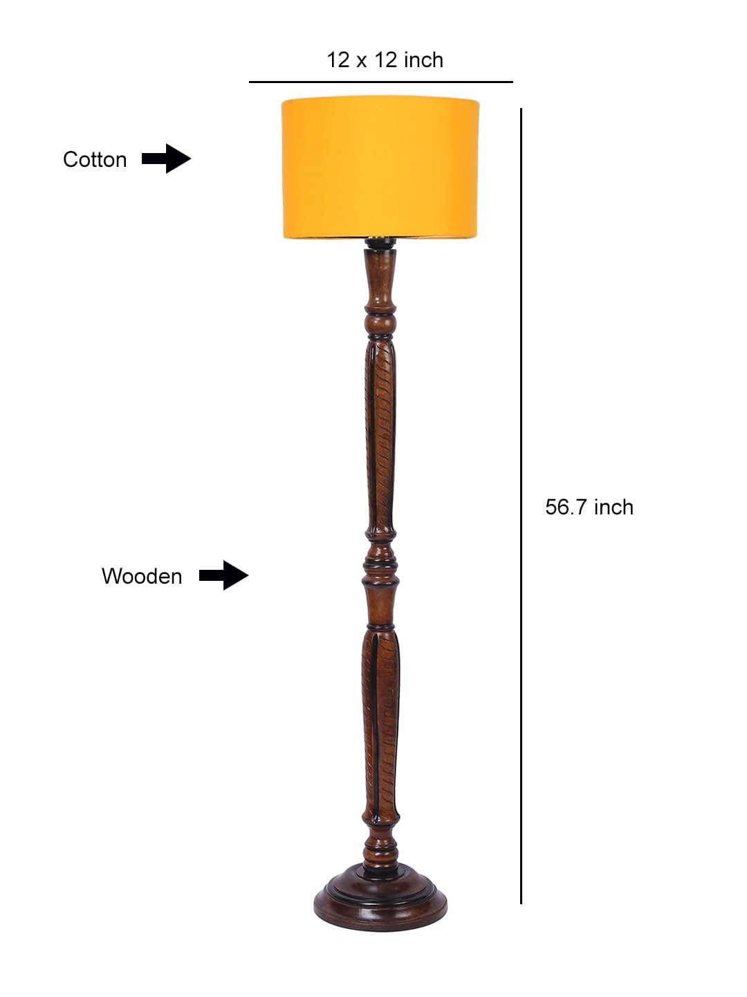 Yellow Cotton Wooden Floor Lamp -4