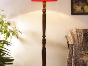 Red Cotton conical Wooden Floor lamp -18