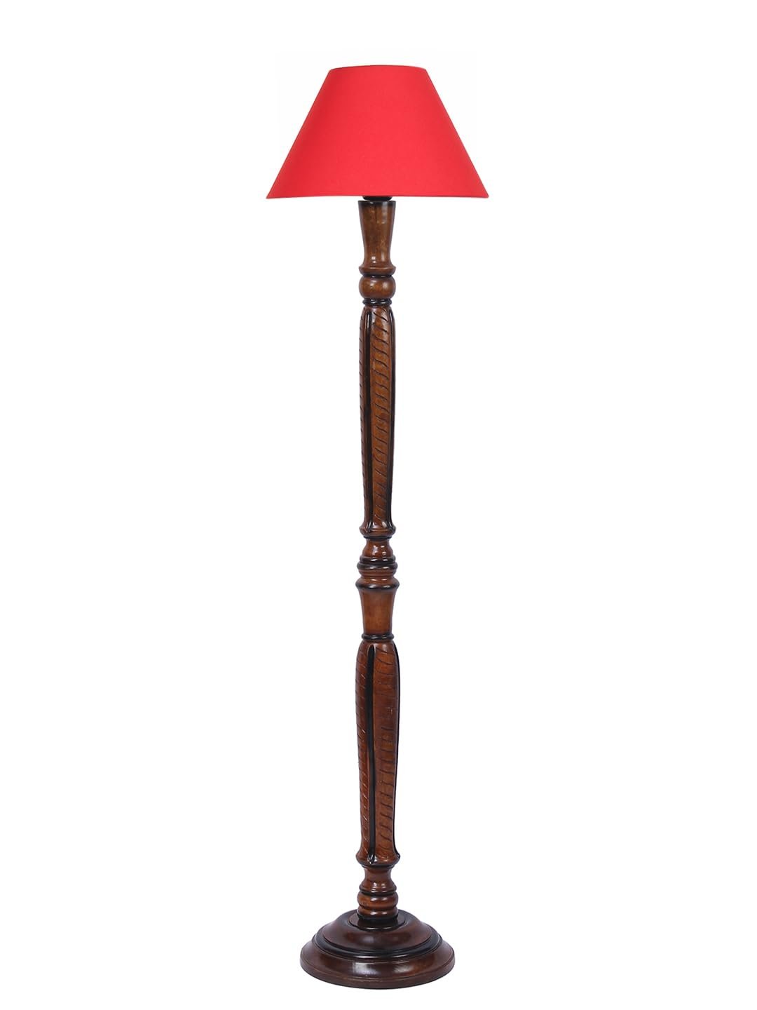 Red Cotton conical Wooden Floor lamp -18