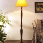 Yellow Cotton conical Wooden Floor lamp -20