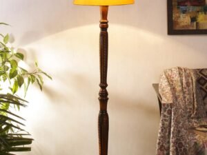 Yellow Cotton conical Wooden Floor lamp -20