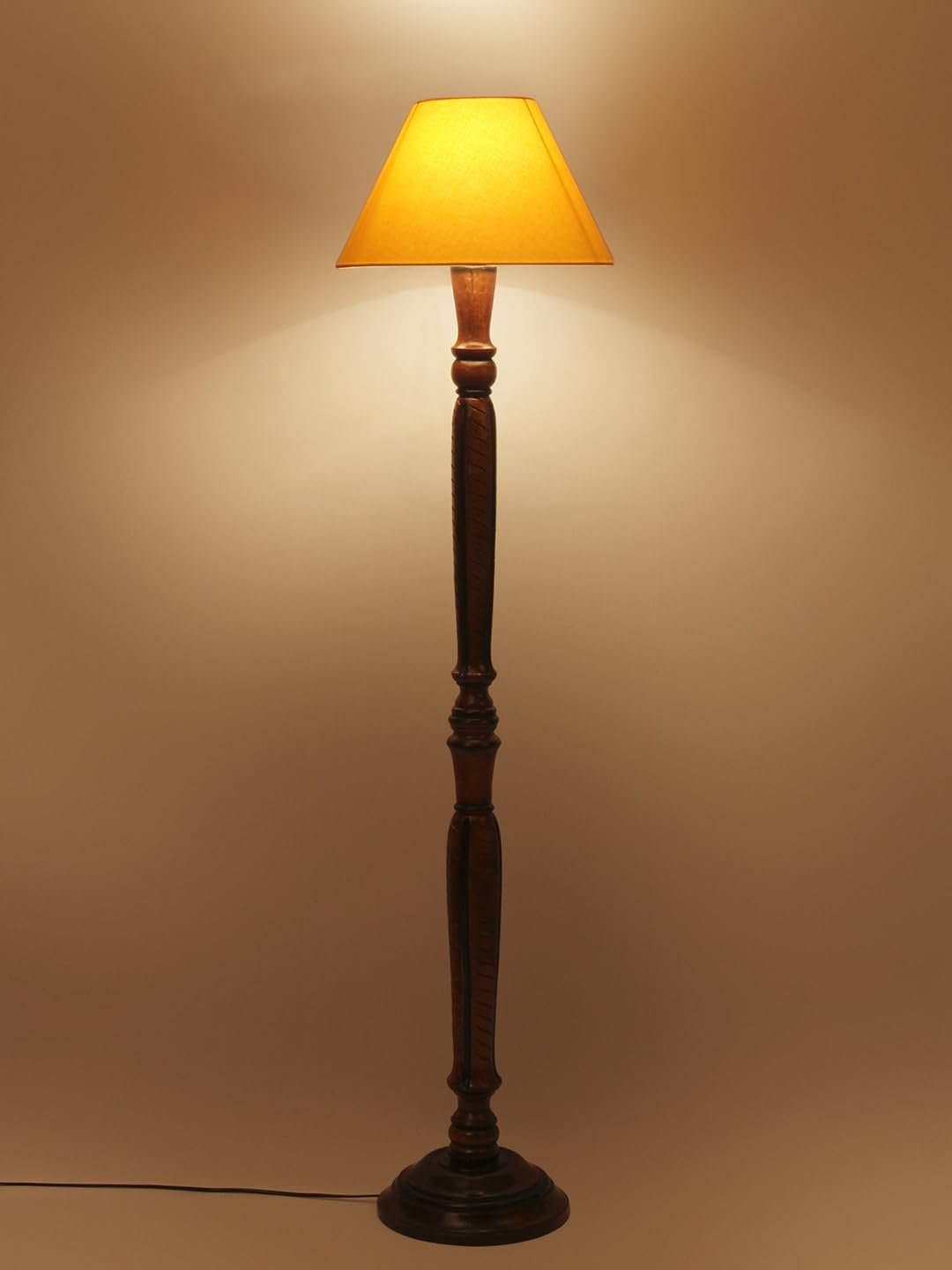Yellow Cotton conical Wooden Floor lamp -20