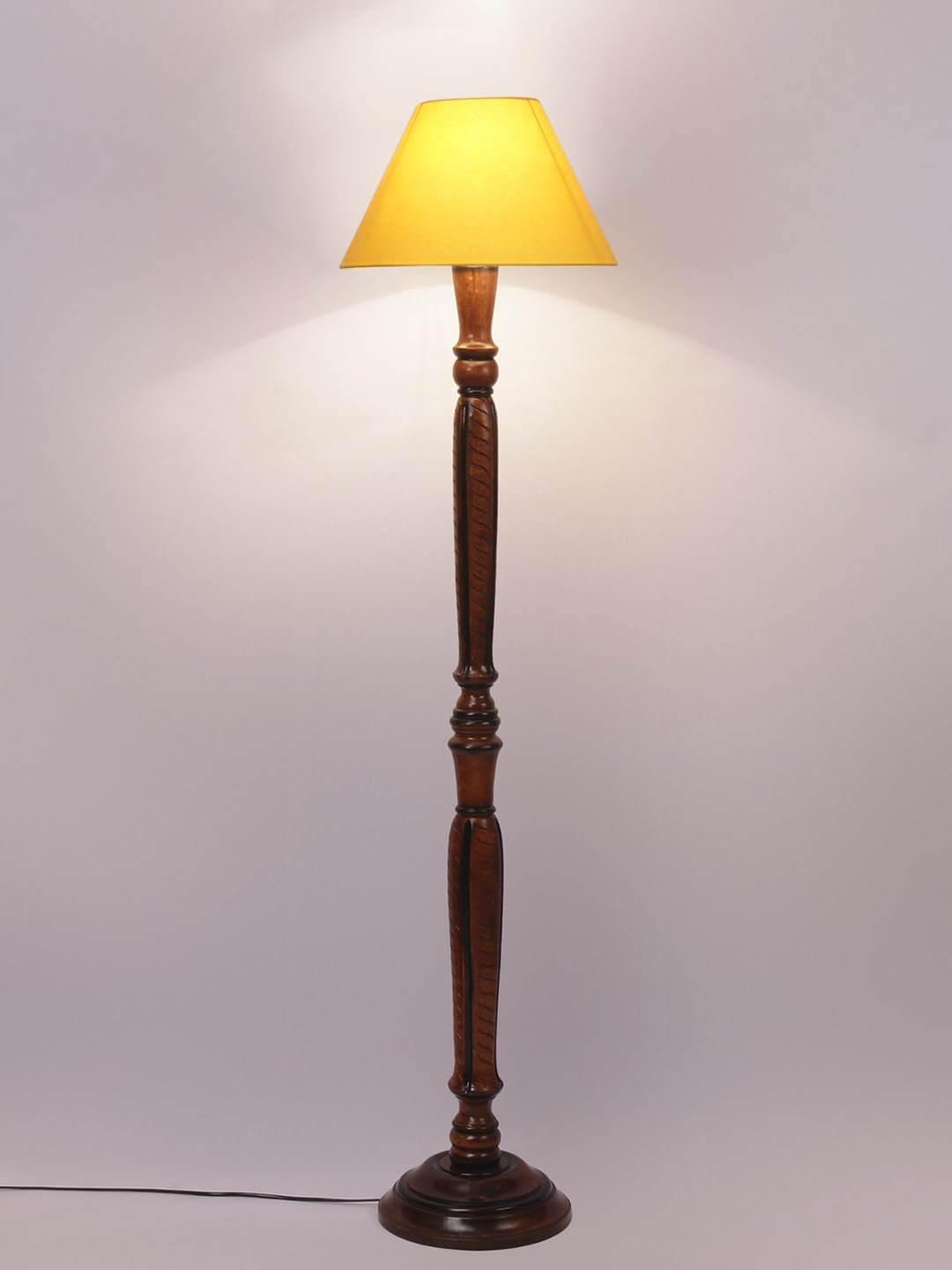 Yellow Cotton conical Wooden Floor lamp -20