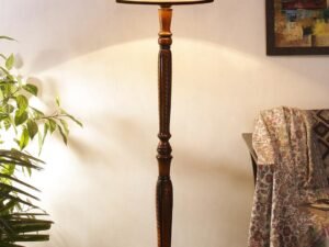 White & Black Cotton conical Wooden Floor lamp -22