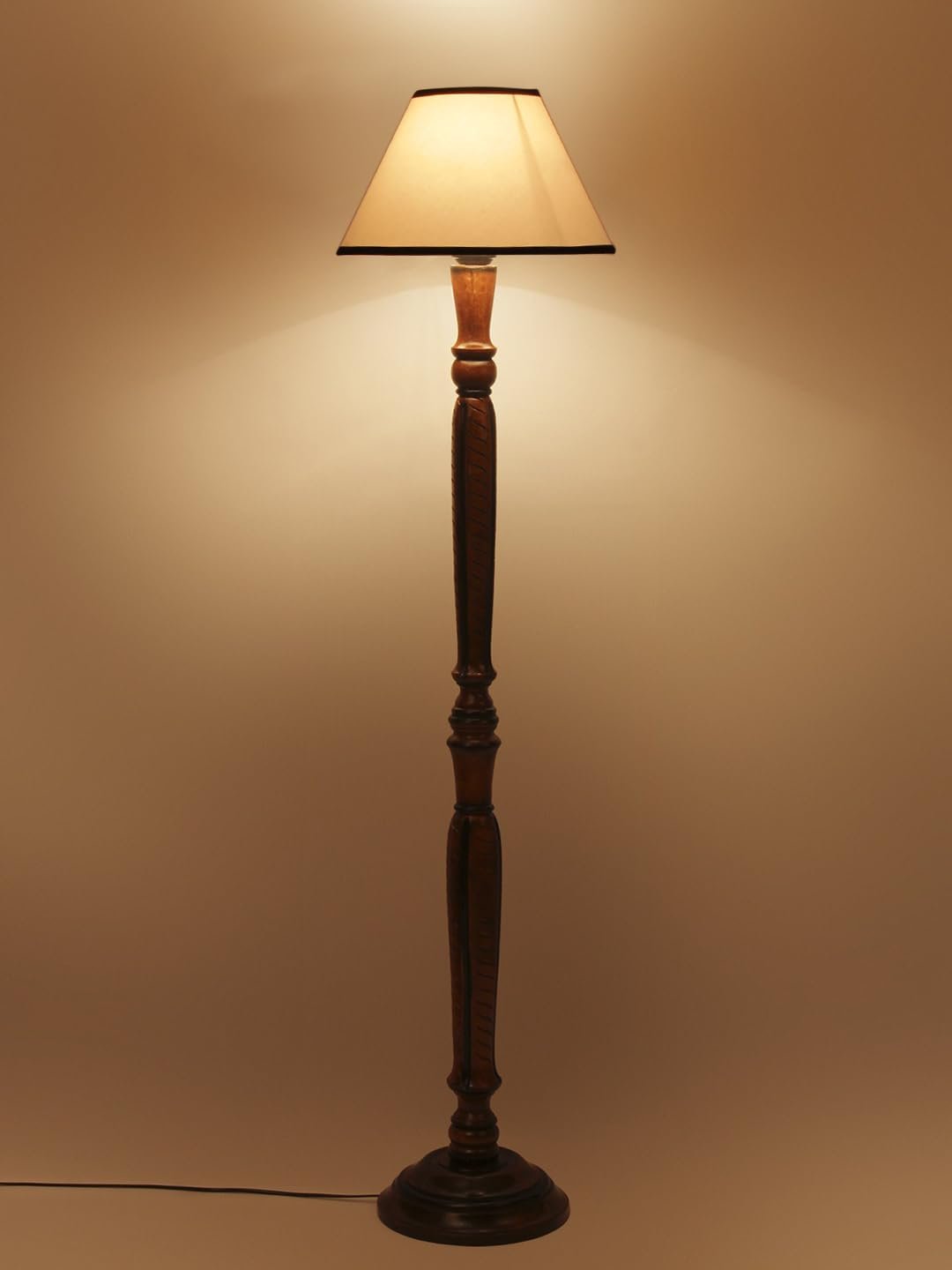 White & Black Cotton conical Wooden Floor lamp -22