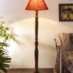 Maroon Jute Conical Wooden Floor lamp -26