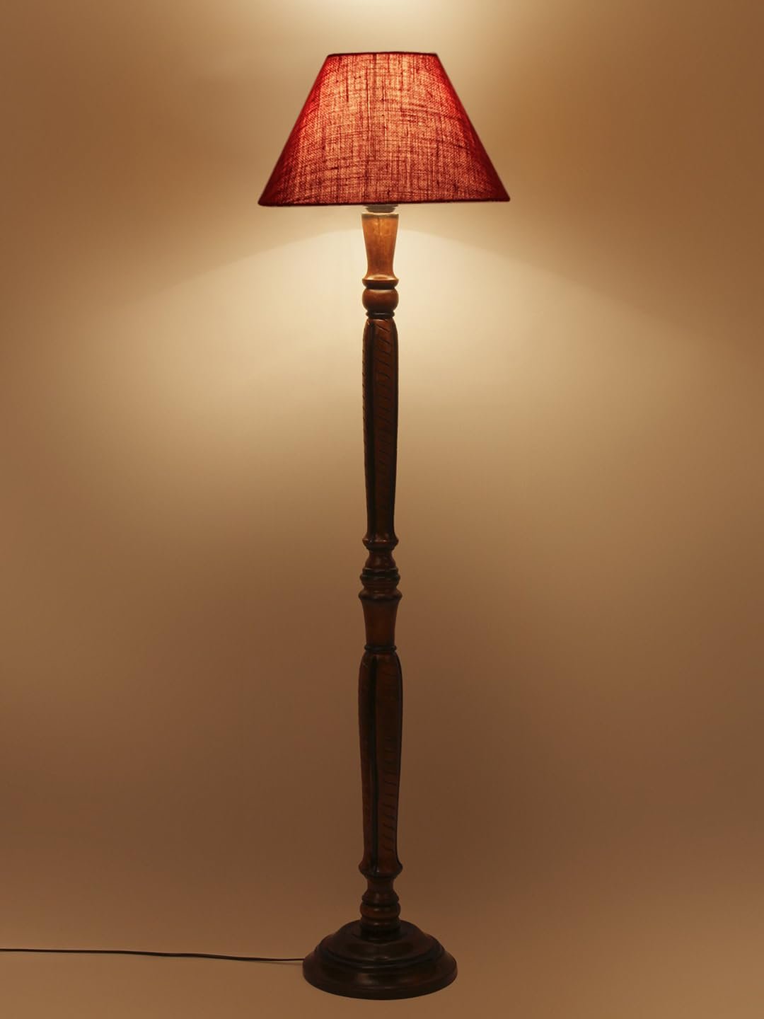 Maroon Jute Conical Wooden Floor lamp -26