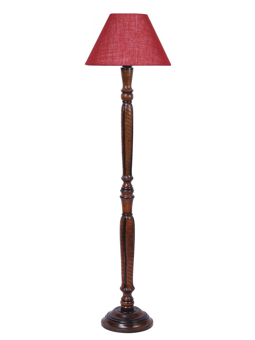 Maroon Jute Conical Wooden Floor lamp -26