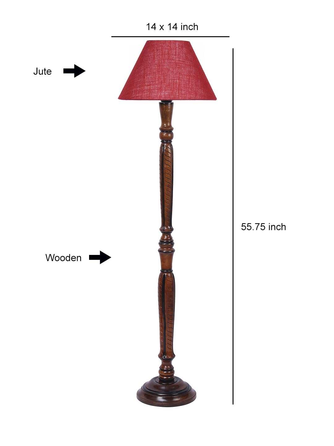 Maroon Jute Conical Wooden Floor lamp -26