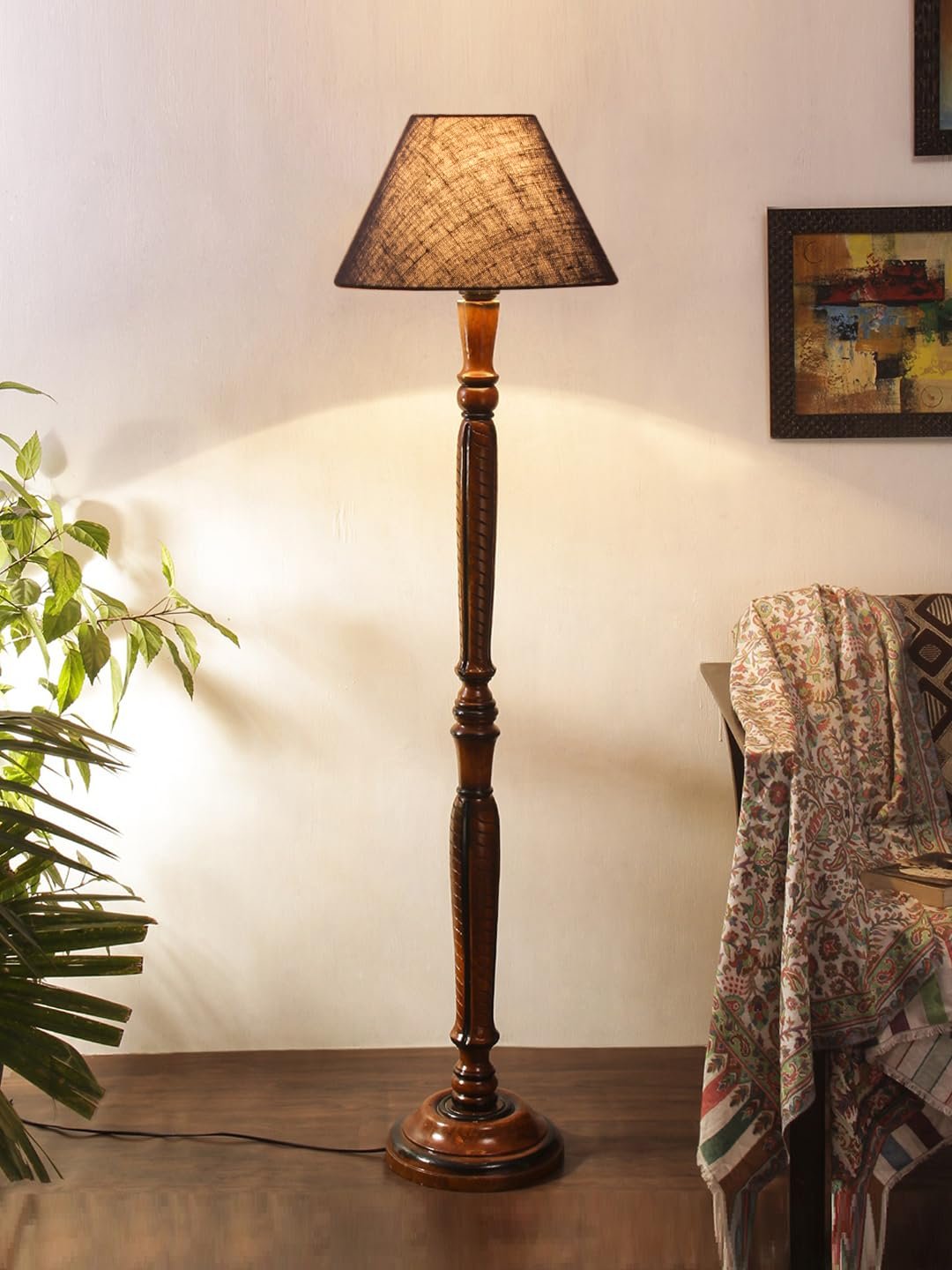 Blue Jute Conical Wooden Floor lamp -27