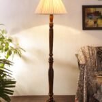 Straight Pleated Off-White Cotton Wooden Floor Lamp -31