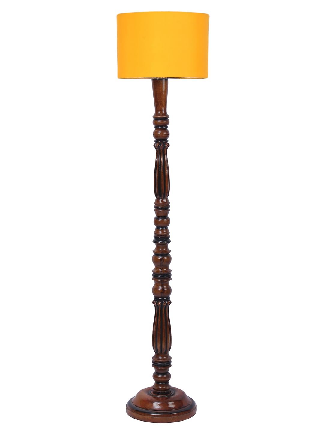 Yellow Cotton Wooden Floor Lamp -42