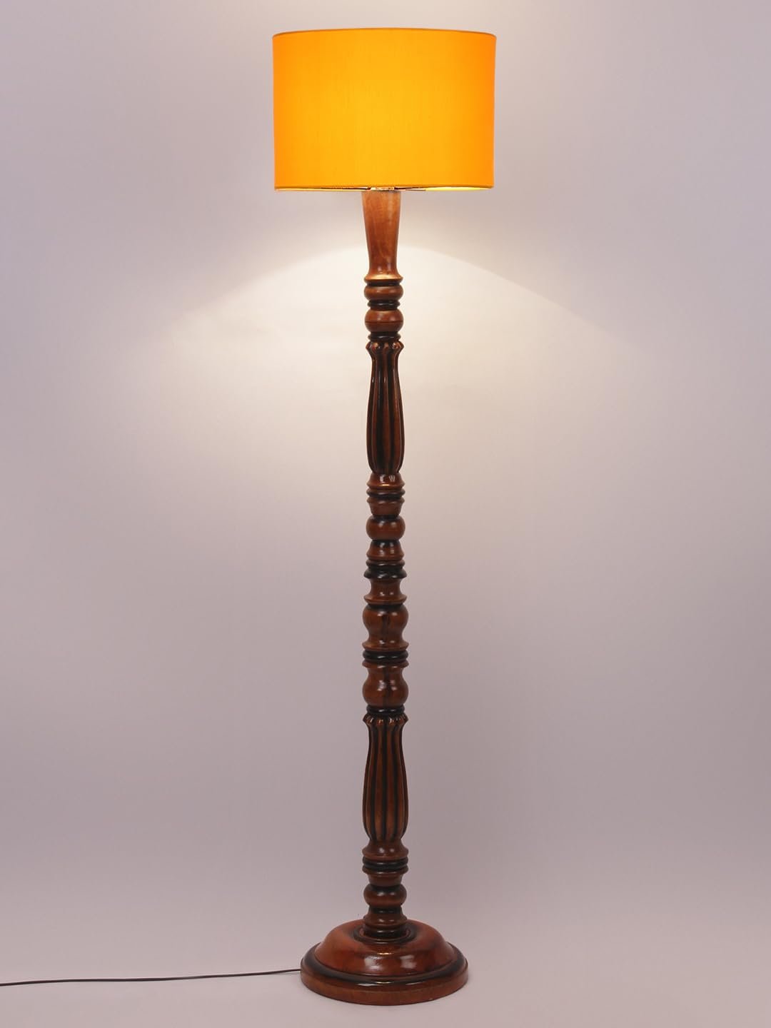 Yellow Cotton Wooden Floor Lamp -42