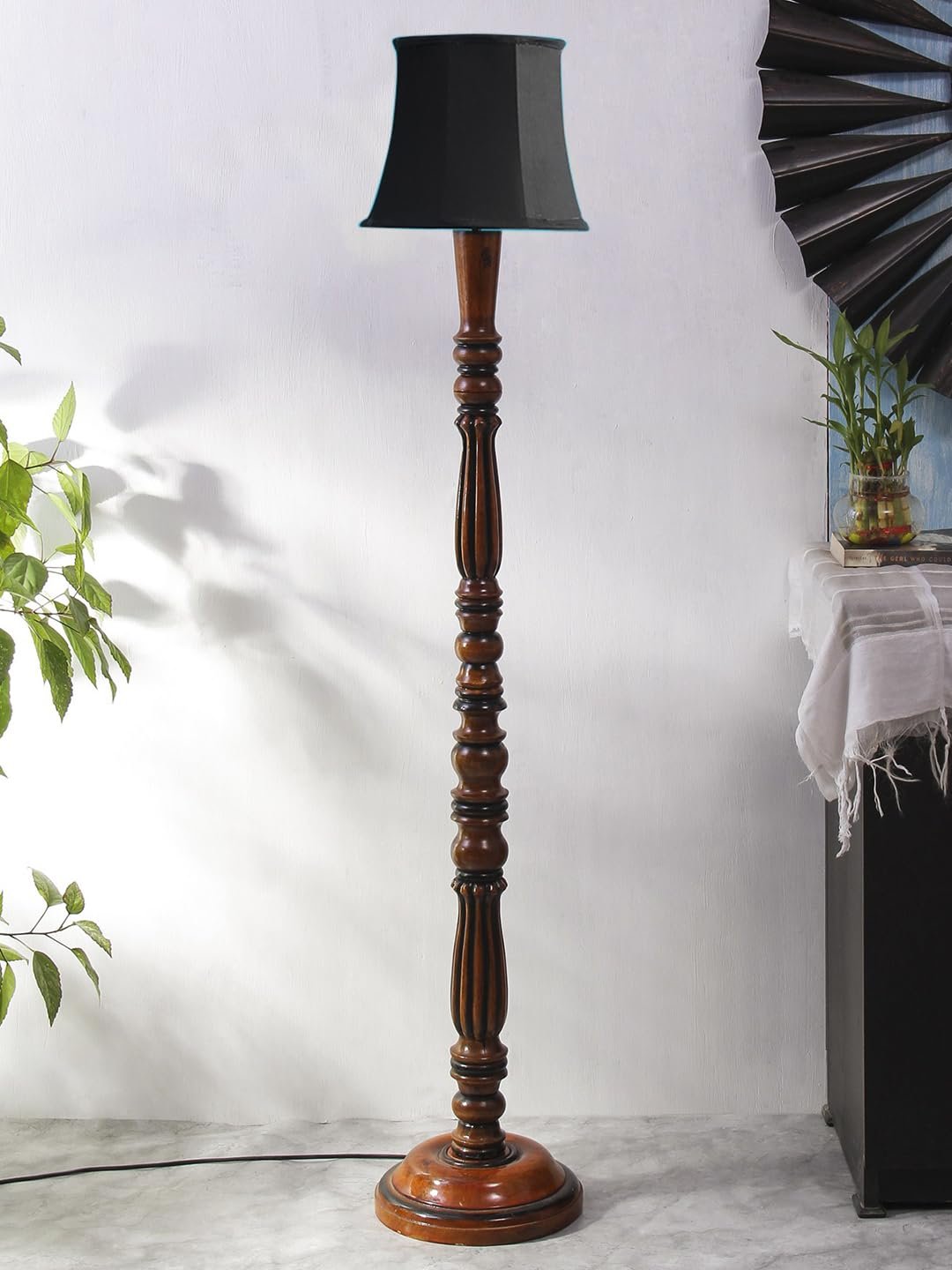 Black Cotton Wooden Floor Lamp -43