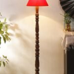 Red Cotton conical Wooden Floor lamp -56