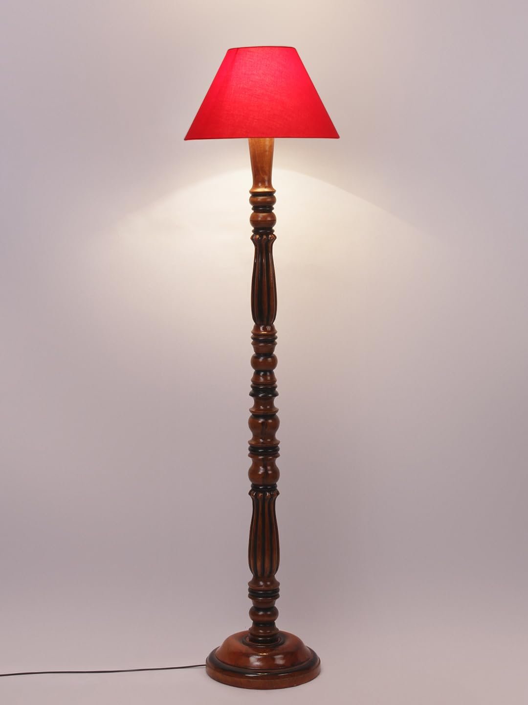 Red Cotton conical Wooden Floor lamp -56