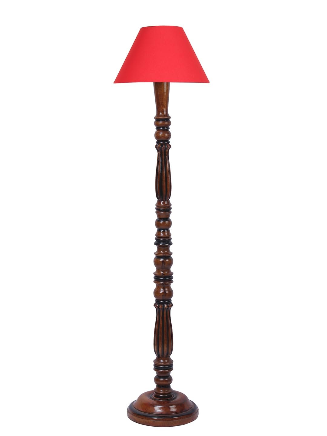 Red Cotton conical Wooden Floor lamp -56