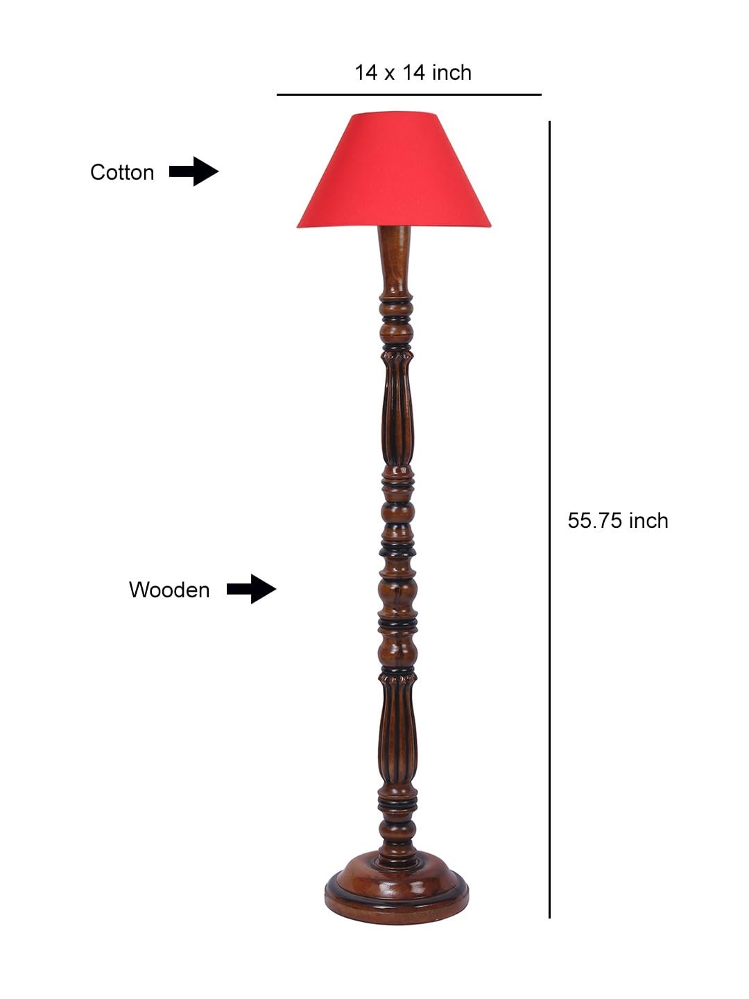 Red Cotton conical Wooden Floor lamp -56