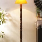 Yellow Cotton conical Wooden Floor lamp -58