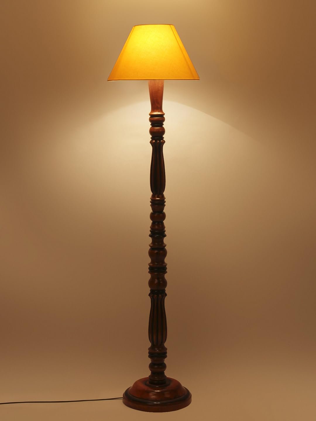 Yellow Cotton conical Wooden Floor lamp -58
