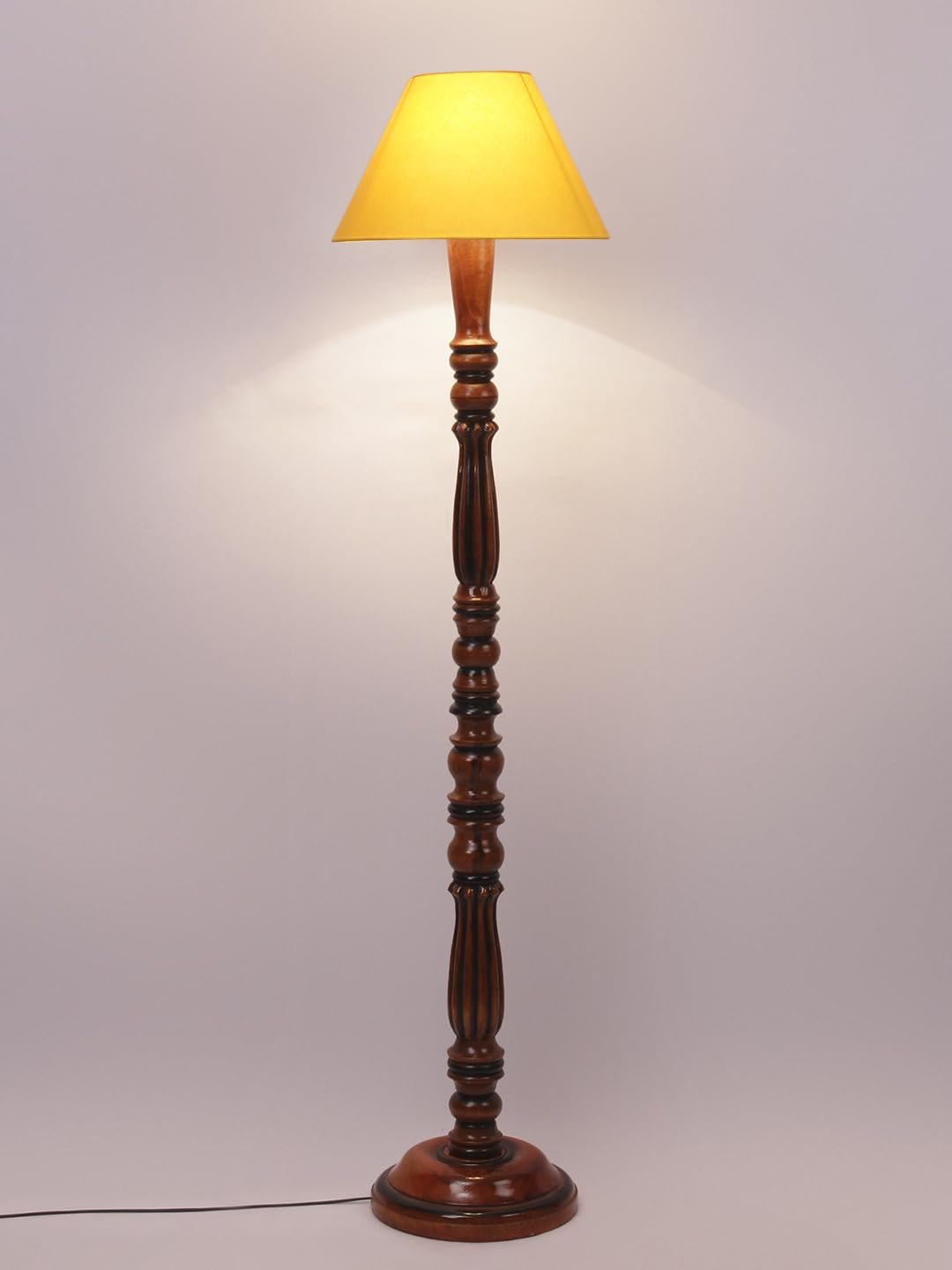Yellow Cotton conical Wooden Floor lamp -58