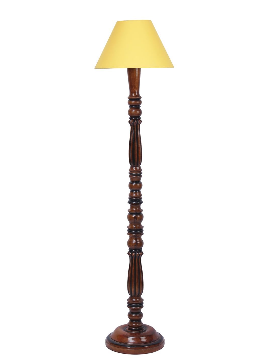 Yellow Cotton conical Wooden Floor lamp -58