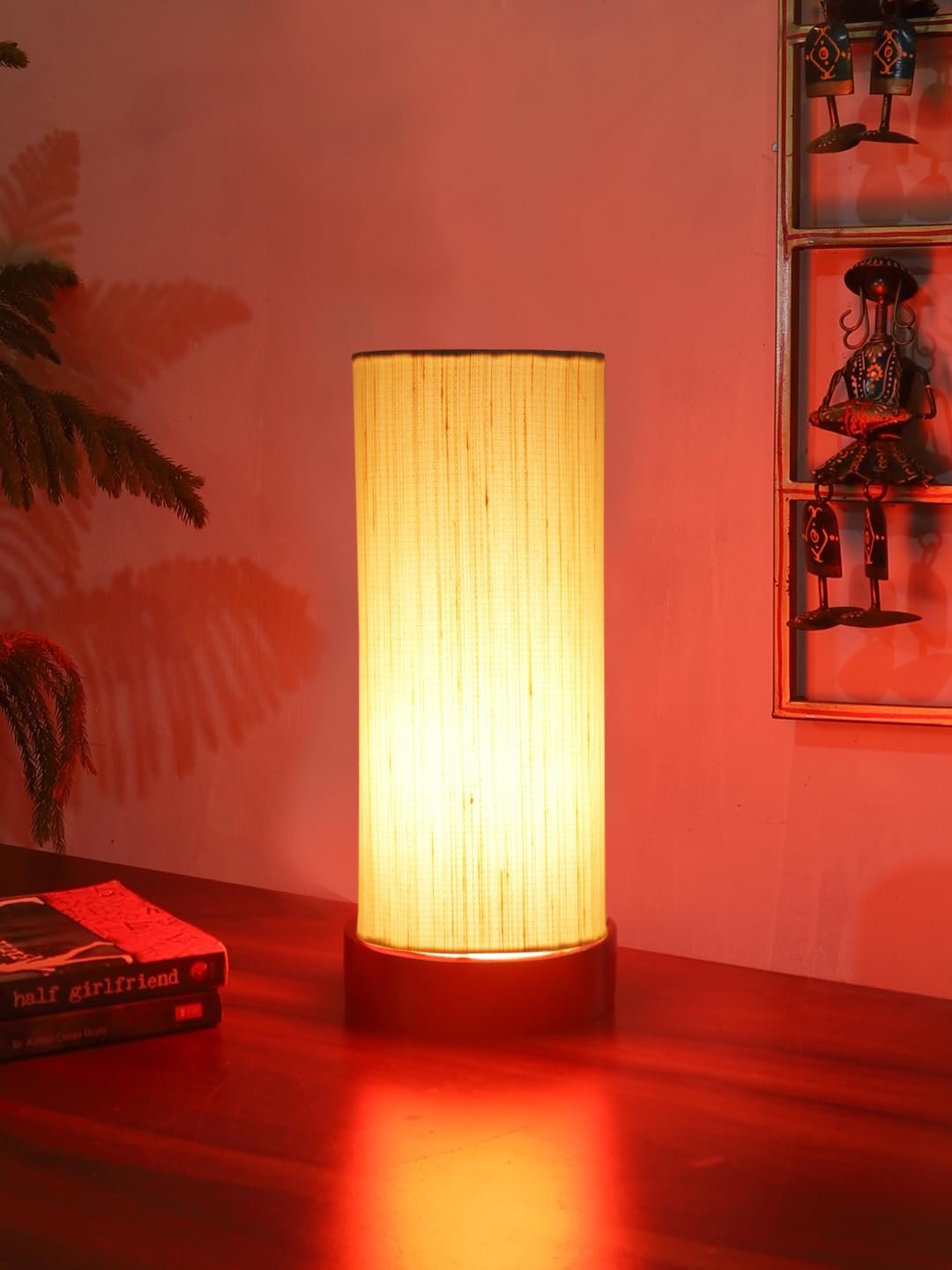 Off-White Cotton Table lamp Office/Home/Gifting with Wood Black Base (5x5x11) Inches -Off-White