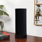 Black Cotton Table lamp Office/Home/Gifting with Wood Black Base (5x5x11) Inches -Black