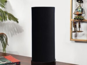 Black Cotton Table lamp Office/Home/Gifting with Wood Black Base (5x5x11) Inches -Black