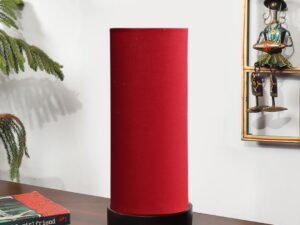 Red Cotton Table lamp Office/Home/Gifting with Wood Black Base (5x5x11) Inches -Red