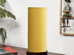 Yellow Cotton Table lamp Office/Home/Gifting with Wood Black Base (5x5x11) Inches -Yellow