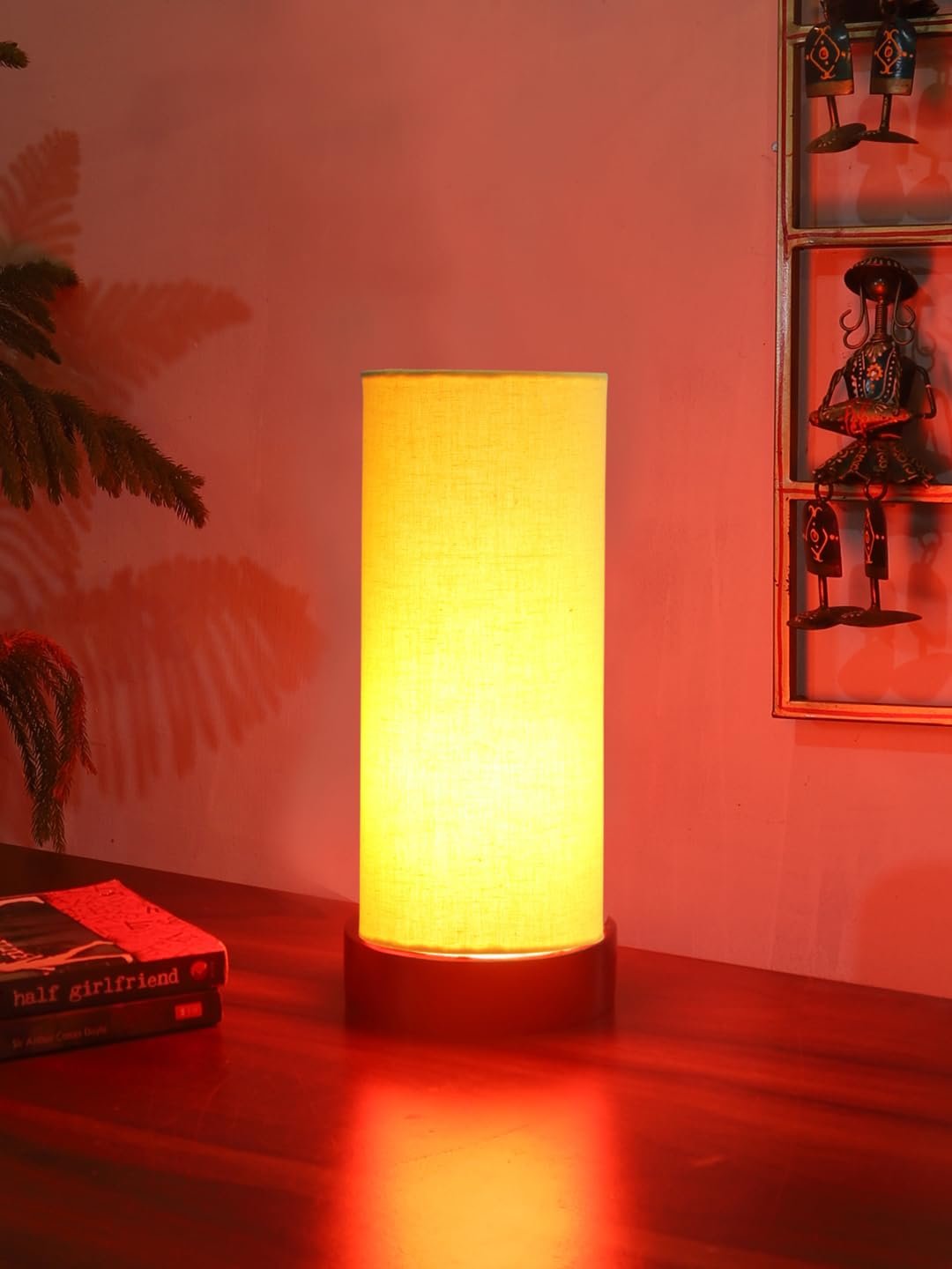 Yellow Cotton Table lamp Office/Home/Gifting with Wood Black Base (5x5x11) Inches -Yellow
