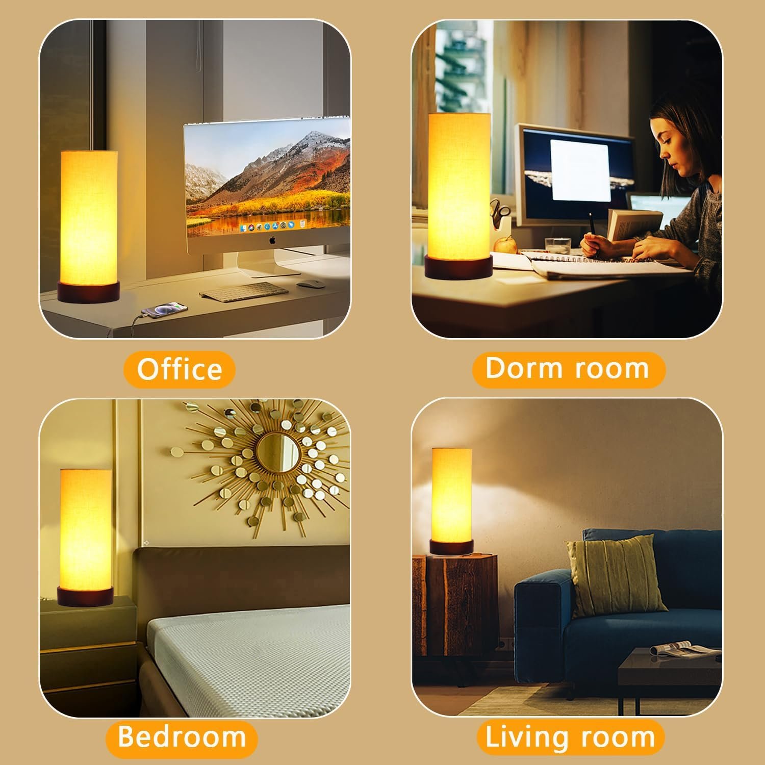Yellow Cotton Table lamp Office/Home/Gifting with Wood Black Base (5x5x11) Inches -Yellow
