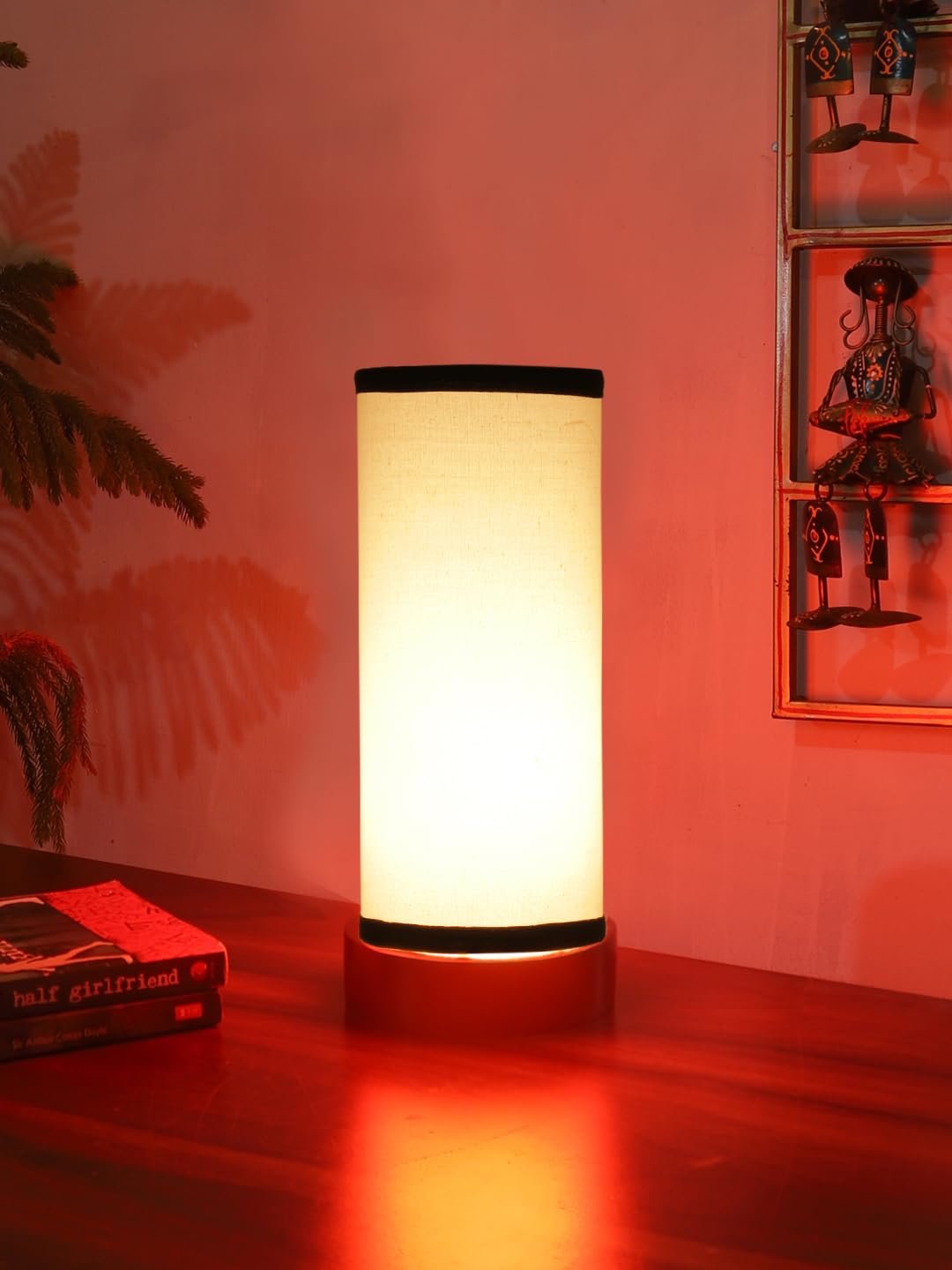 White & Black Cotton Table lamp Office/Home/Gifting with Wood Black Base (5x5x11) Inches -White & Black