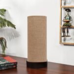 Beige Jute Table lamp Office/Home/Gifting with Wood Black Base (5x5x11) Inches -Beige
