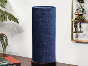 Blue Jute Table lamp Office/Home/Gifting with Wood Black Base (5x5x11) Inches -Blue