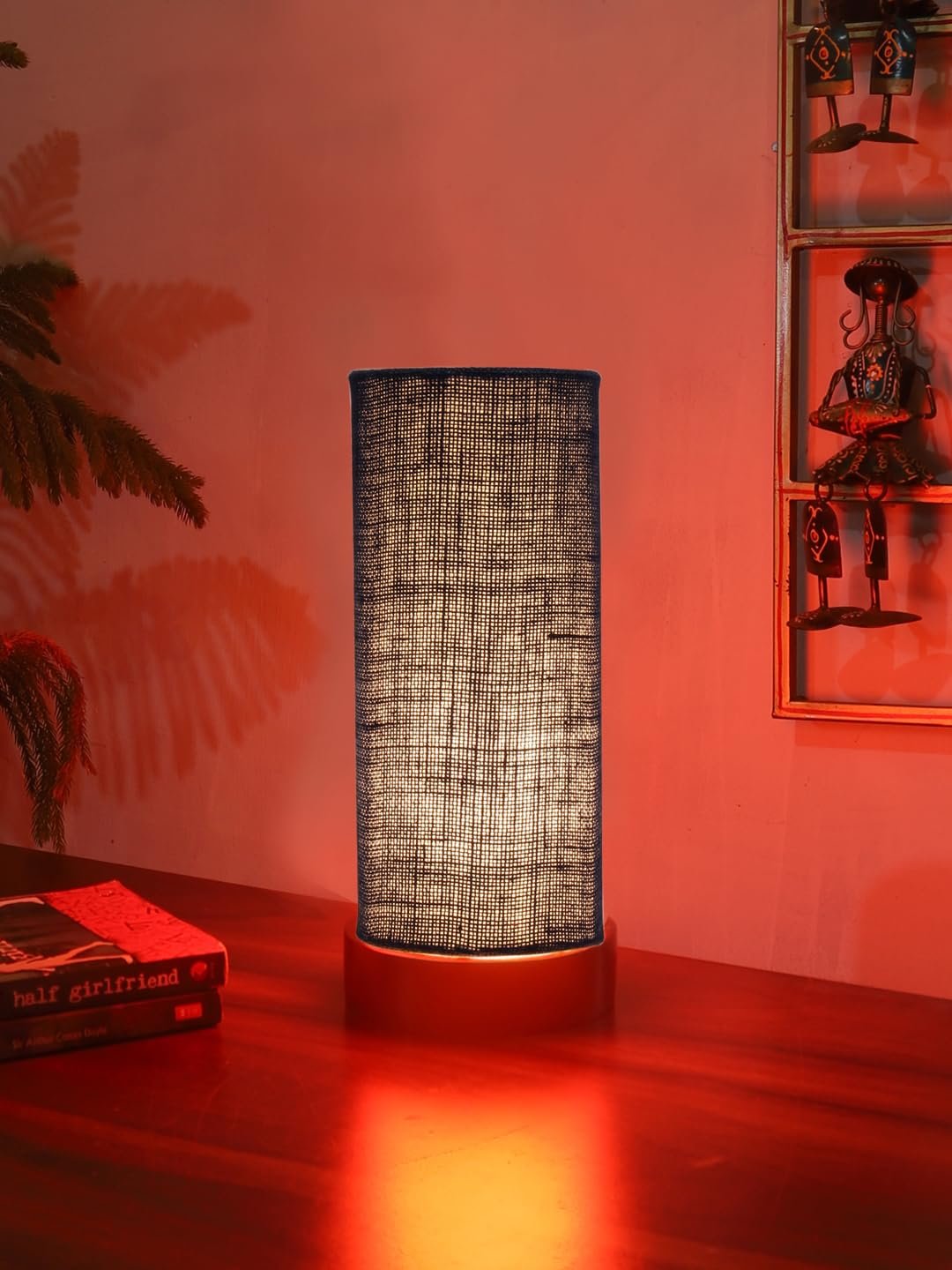 Blue Jute Table lamp Office/Home/Gifting with Wood Black Base (5x5x11) Inches -Blue