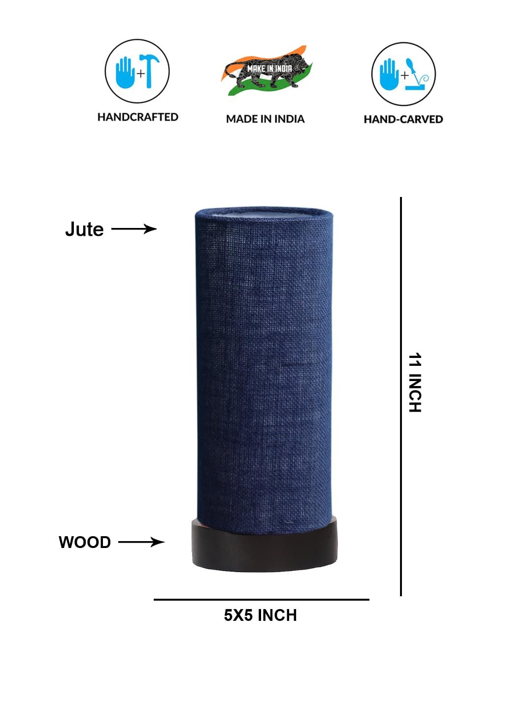 Blue Jute Table lamp Office/Home/Gifting with Wood Black Base (5x5x11) Inches -Blue