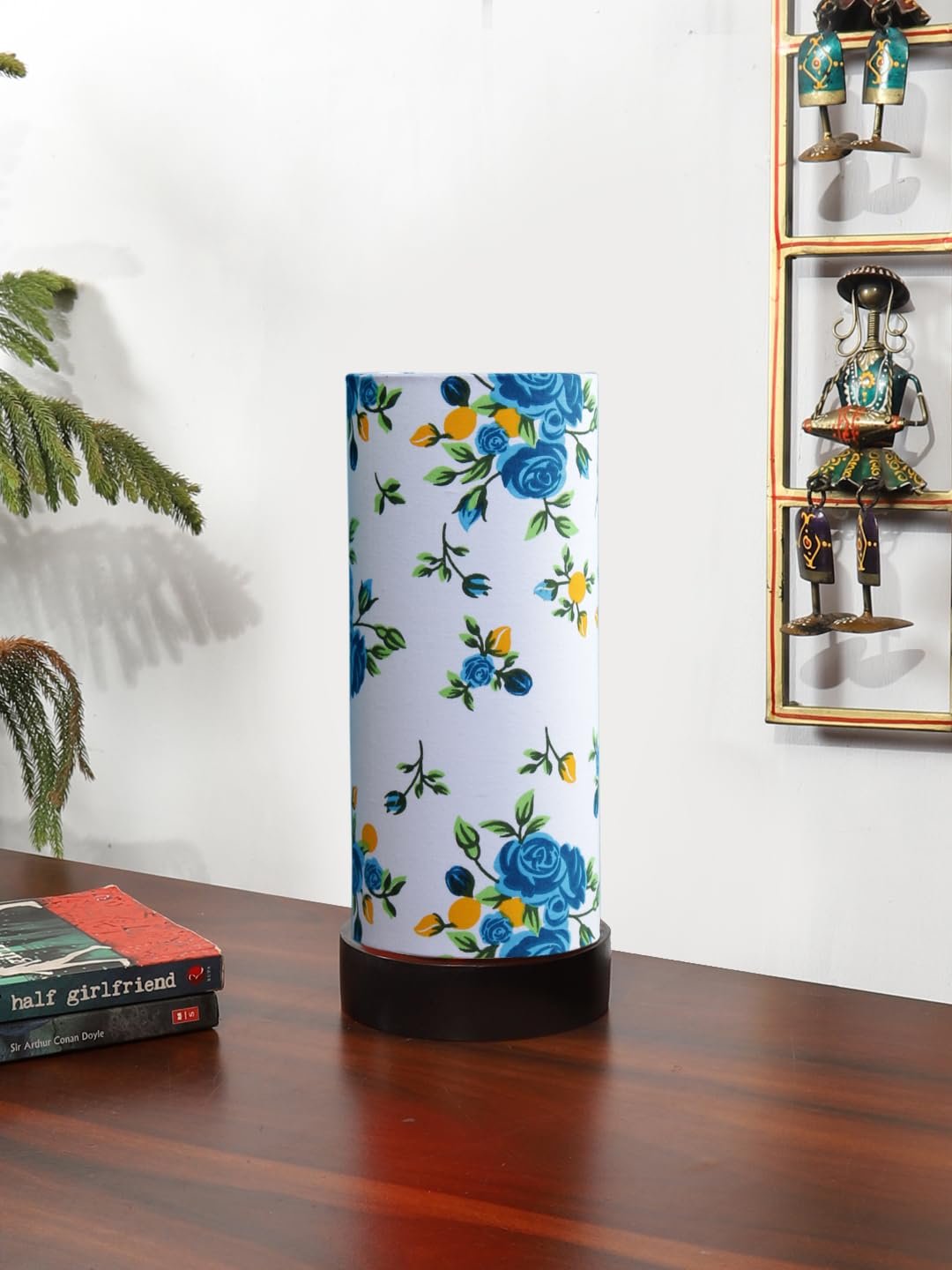 Multicolor Cotton Table lamp Office/Home/Gifting with Wood Black Base (5x5x11) Inches -A-Multicolor