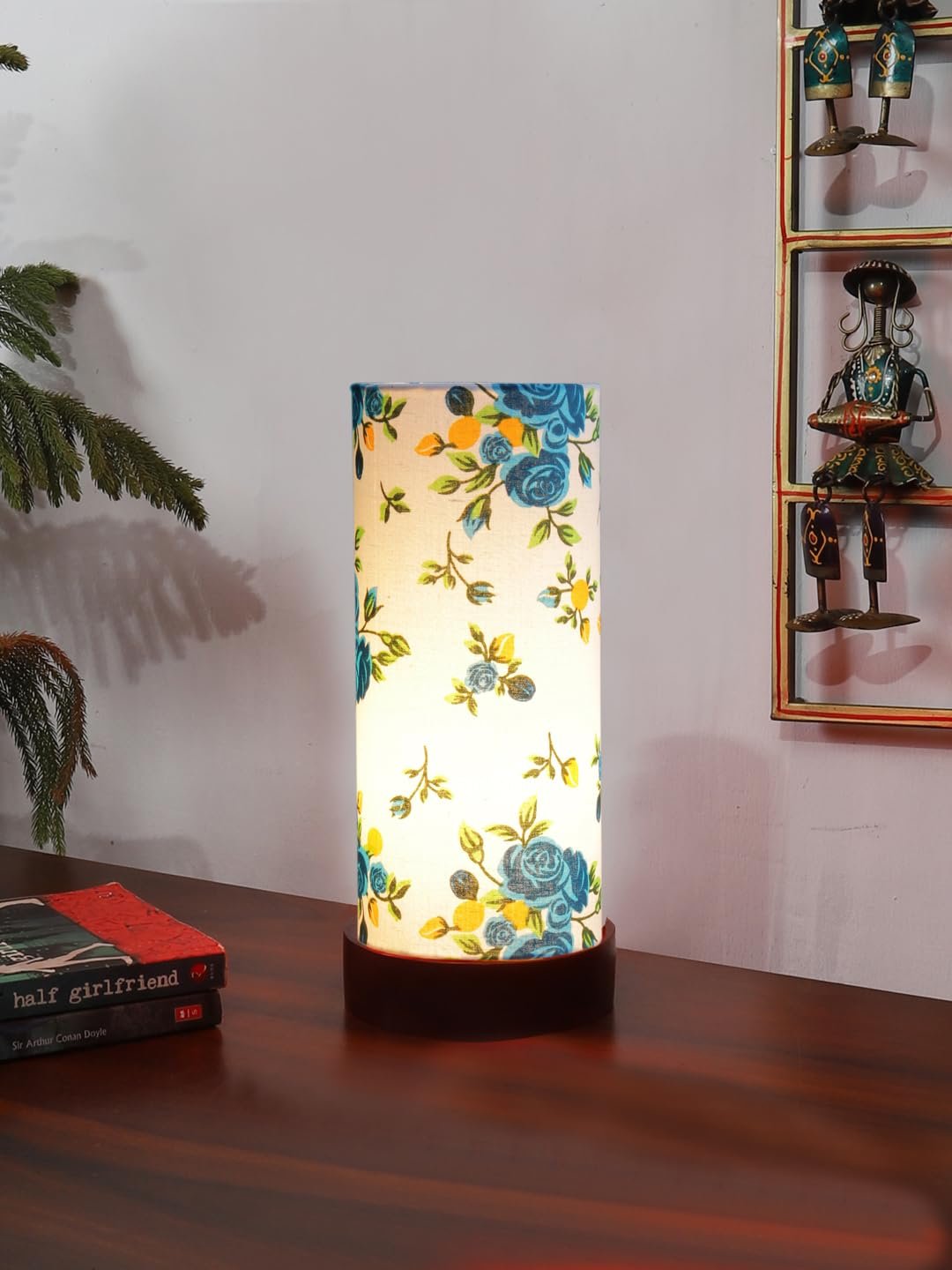 Multicolor Cotton Table lamp Office/Home/Gifting with Wood Black Base (5x5x11) Inches -A-Multicolor
