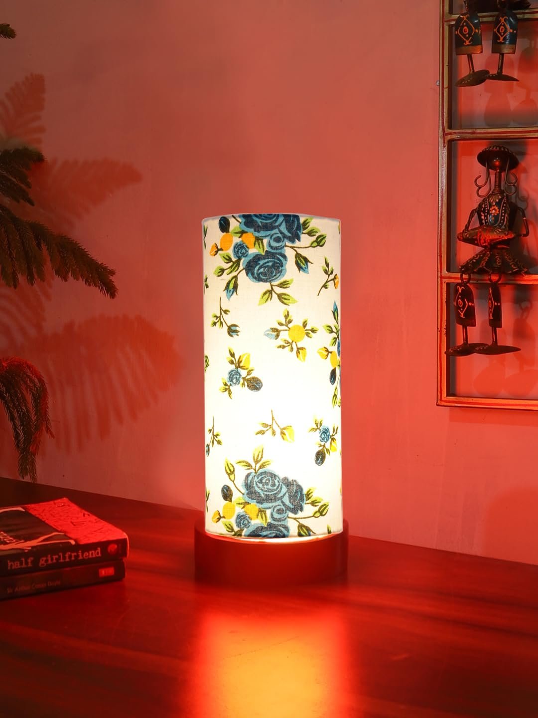 Multicolor Cotton Table lamp Office/Home/Gifting with Wood Black Base (5x5x11) Inches -A-Multicolor