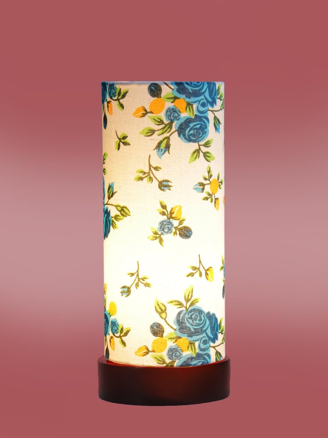 Multicolor Cotton Table lamp Office/Home/Gifting with Wood Black Base (5x5x11) Inches -A-Multicolor