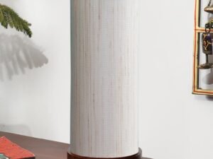 Off-White Cotton Table lamp Office/Home/Gifting with Wood Brown Base (5x5x11) Inches -Off-White