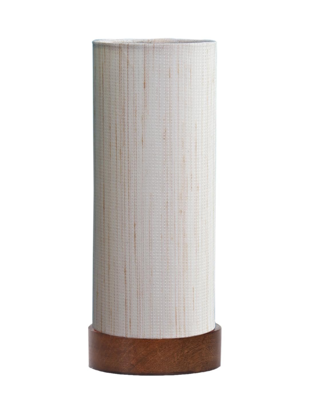 Off-White Cotton Table lamp Office/Home/Gifting with Wood Brown Base (5x5x11) Inches -Off-White