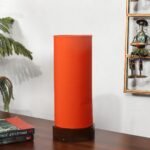 Orange Cotton Table lamp Office/Home/Gifting with Wood Brown Base (5x5x11) Inches -Orange